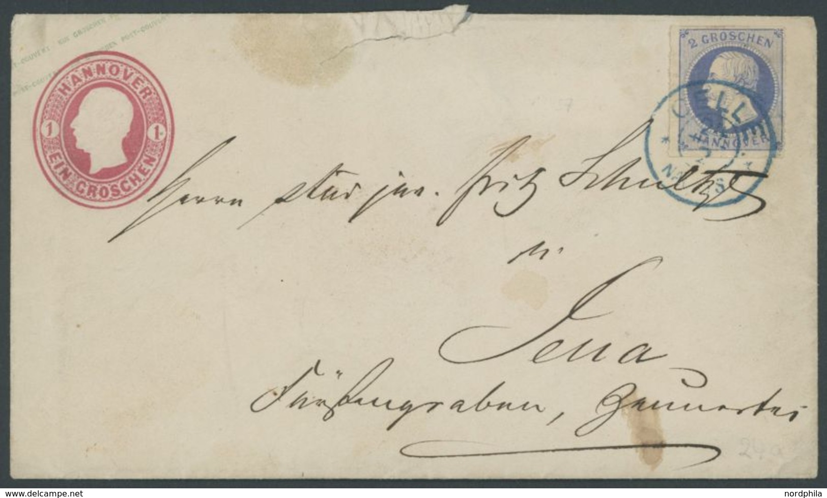 HANNOVER 24y BRIEF, 1884, 2 Gr. Violettultramarin Als Zusatzfrankatur Auf 1 Gr. Ganzsachenumschlag (oben Öffnungsmängel) - Hanover