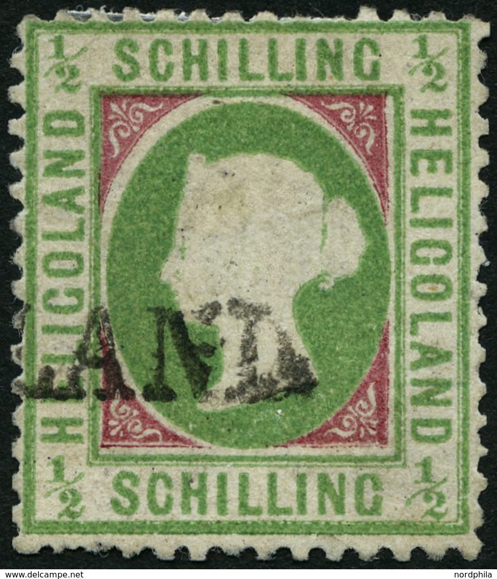 HELGOLAND 6b *, 1870, 1/2 S. Mittelbläulichgrün/karmin, L1, Repariert, Fein, Gepr. Schulz, Mi. 320.- - Heligoland