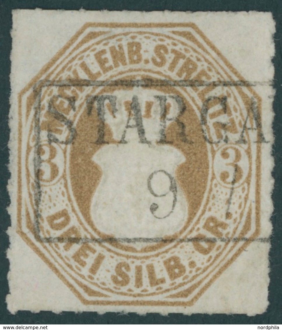 MECKLENBURG-STRELITZ 6 O, 1864, 3 Sgr. Schwärzlichbraunocker, R2 STARGARD, Farbfrisches Kabinettstück, R!, Fotoatteste B - Mecklenburg-Strelitz