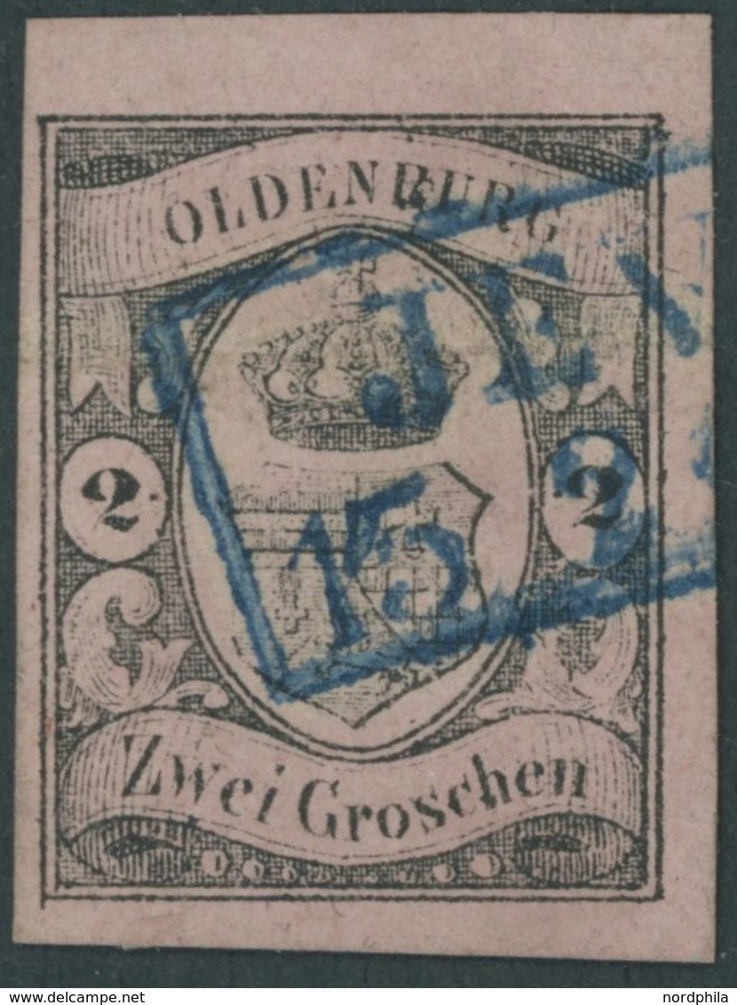 OLDENBURG 7 O, 1859, 2 Gr. Schwarz Auf Mattrötlichkarmin, Bugspur Und Helle Stellen, Bildseitig Breitrandiges Farbfrisch - Oldenburg