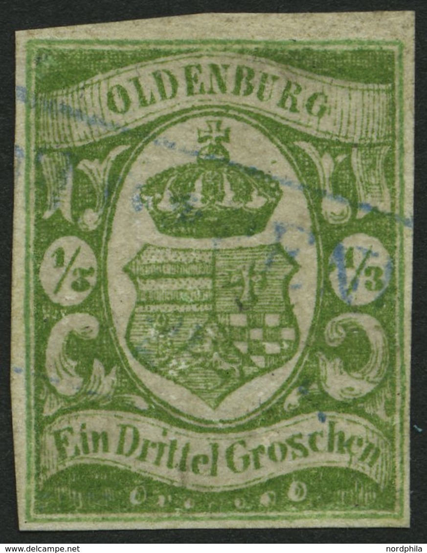OLDENBURG 10b O, 1861, 1/3 Gr. Moosgrün, Repariert Wie Pracht, Mi. (3000.-) - Oldenburg