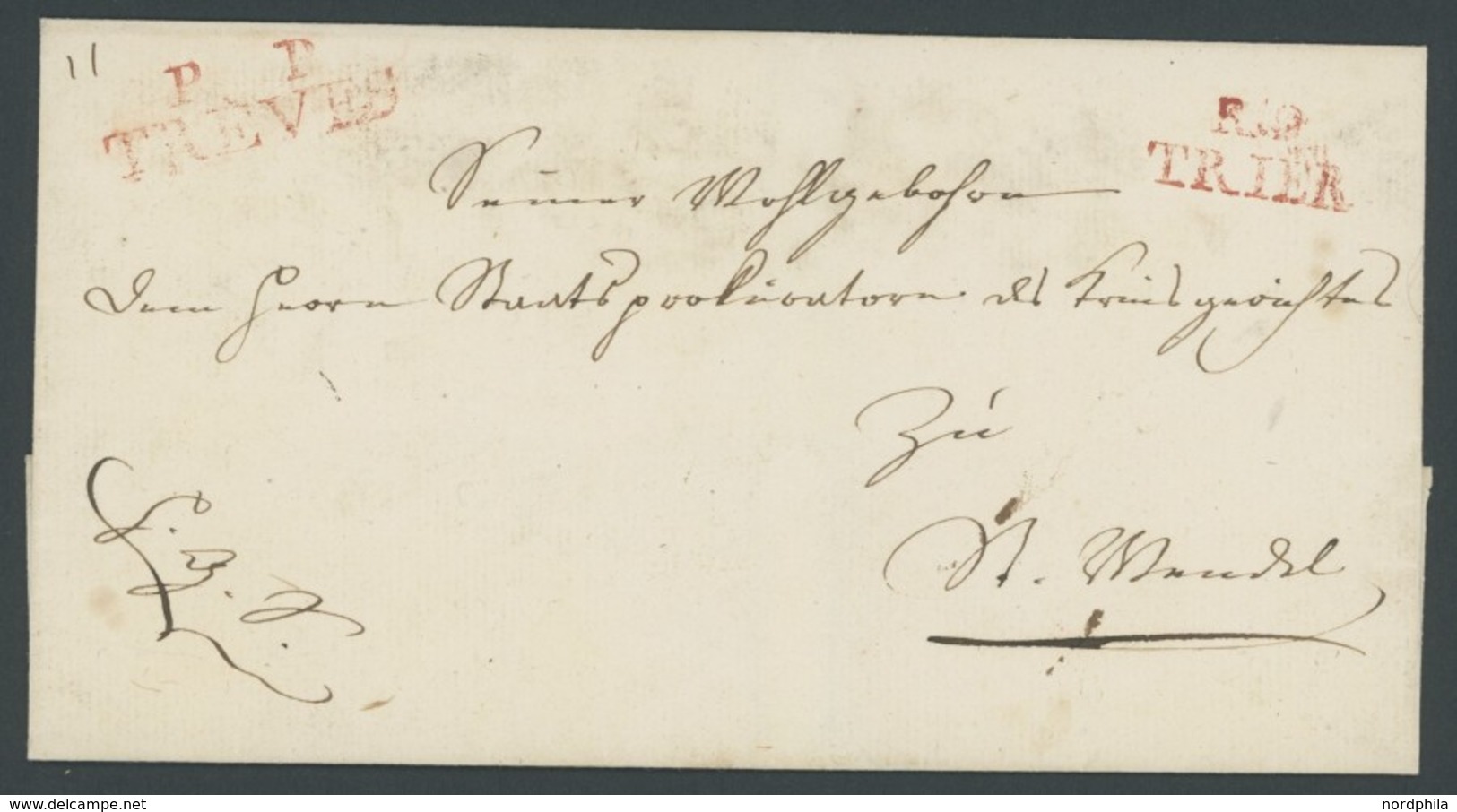 PREUSSEN TRIER Und TREVES, R2 In Rot Auf Briefhülle (1814), Mit Rückseitigem Stempel OBER-APELLATIONS-HOF, Pracht - Prephilately