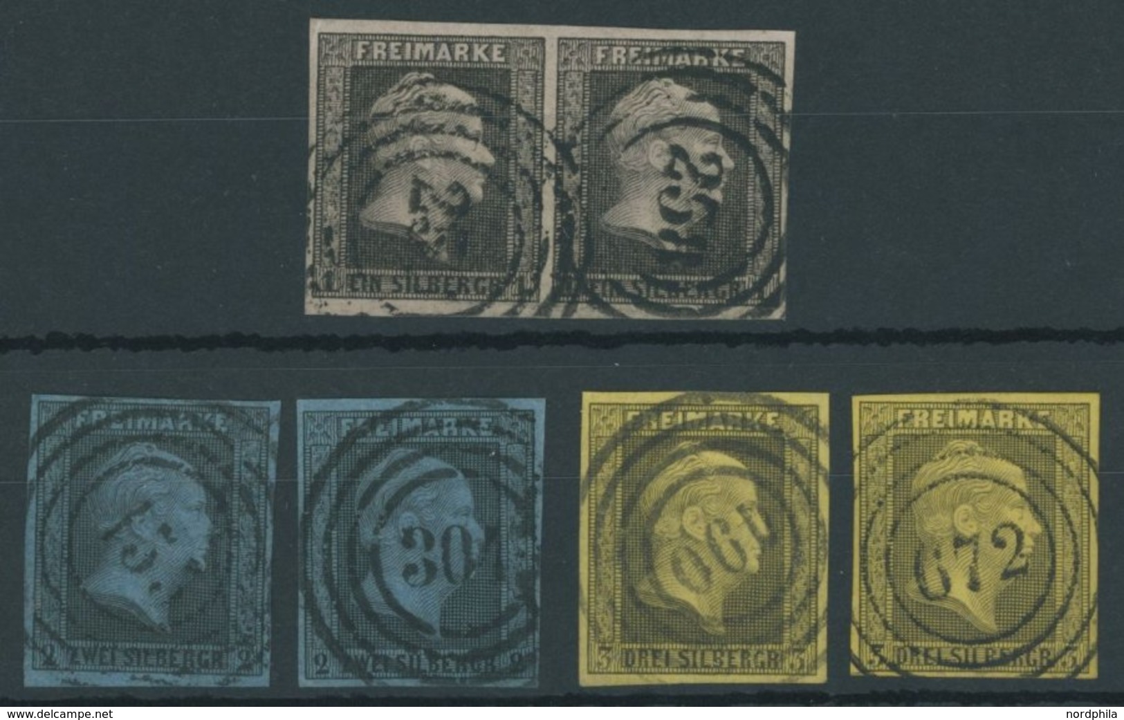 PREUSSEN 2a Paar,3/4 O, 1850, 1 Sgr. Schwarz Auf Rosa Im Waagerechten Paar Und Je 2x 2 Und 3 Sgr., Kabinett - Otros & Sin Clasificación