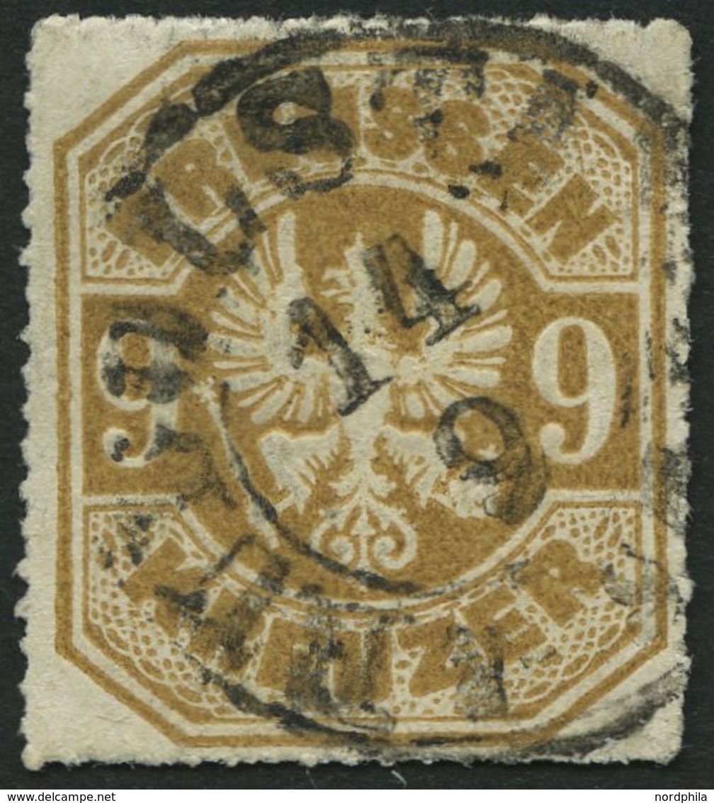 PREUSSEN 26a O, 1867, 9 Kr. Gelblichbraun, Zentrischer TuT-K2 RUDOLSTADT, Pracht - Other & Unclassified