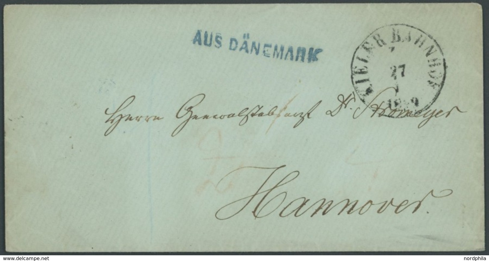 SCHLESWIG-HOLSTEIN 1859, KIELER BAHNHOF Z, K1 Und Blauer L1 AUS DÄNEMARK, Kabinettbrief Nach Hannover - Prephilately