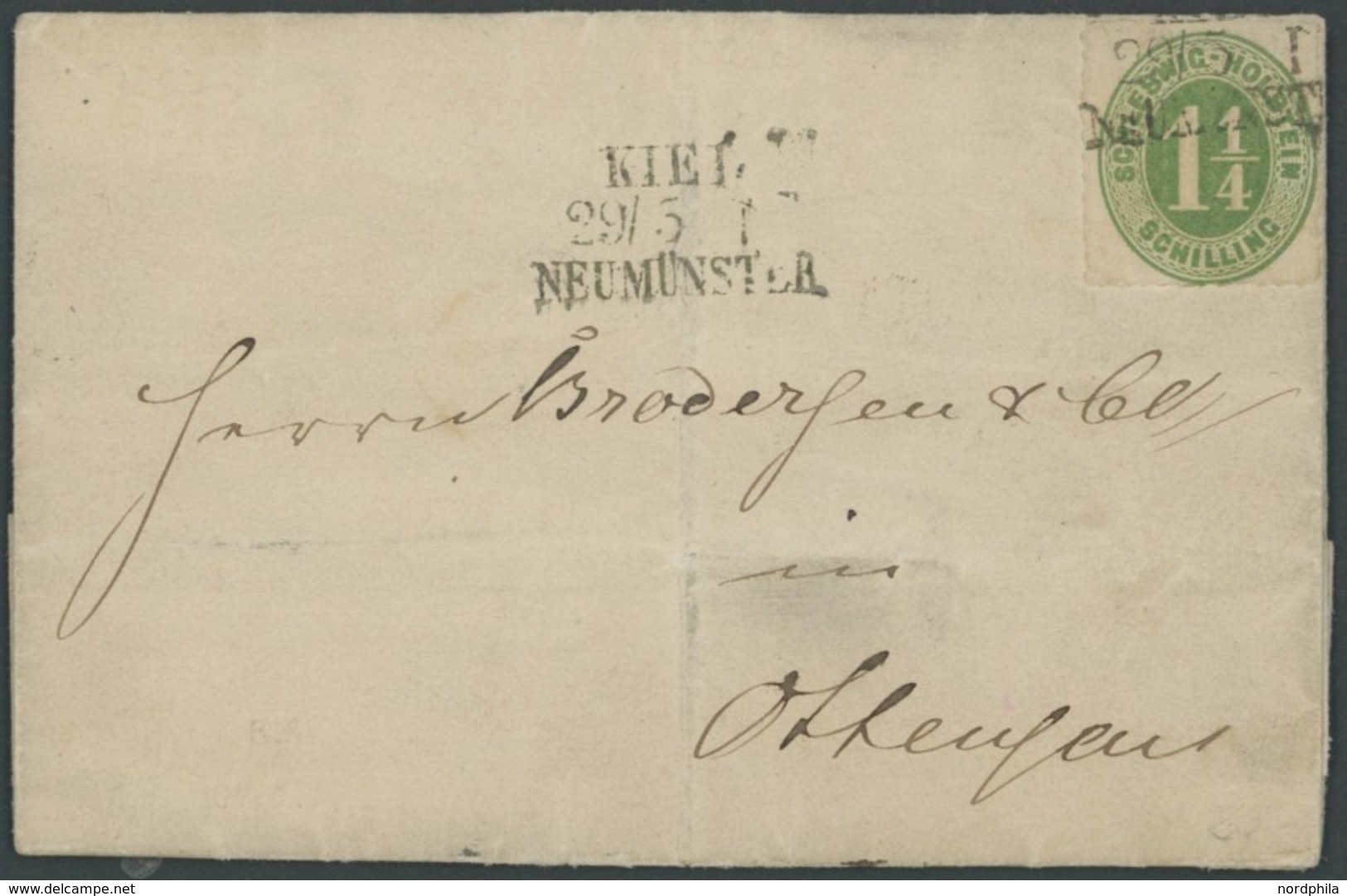 SCHLESWIG-HOLSTEIN 9 BRIEF, 1867, 11/4 S. Olivgrün Mit L3 KIEL NEUMÜNSTER Auf Kleinem Brief Nach Ottensen, Feinst - Schleswig-Holstein