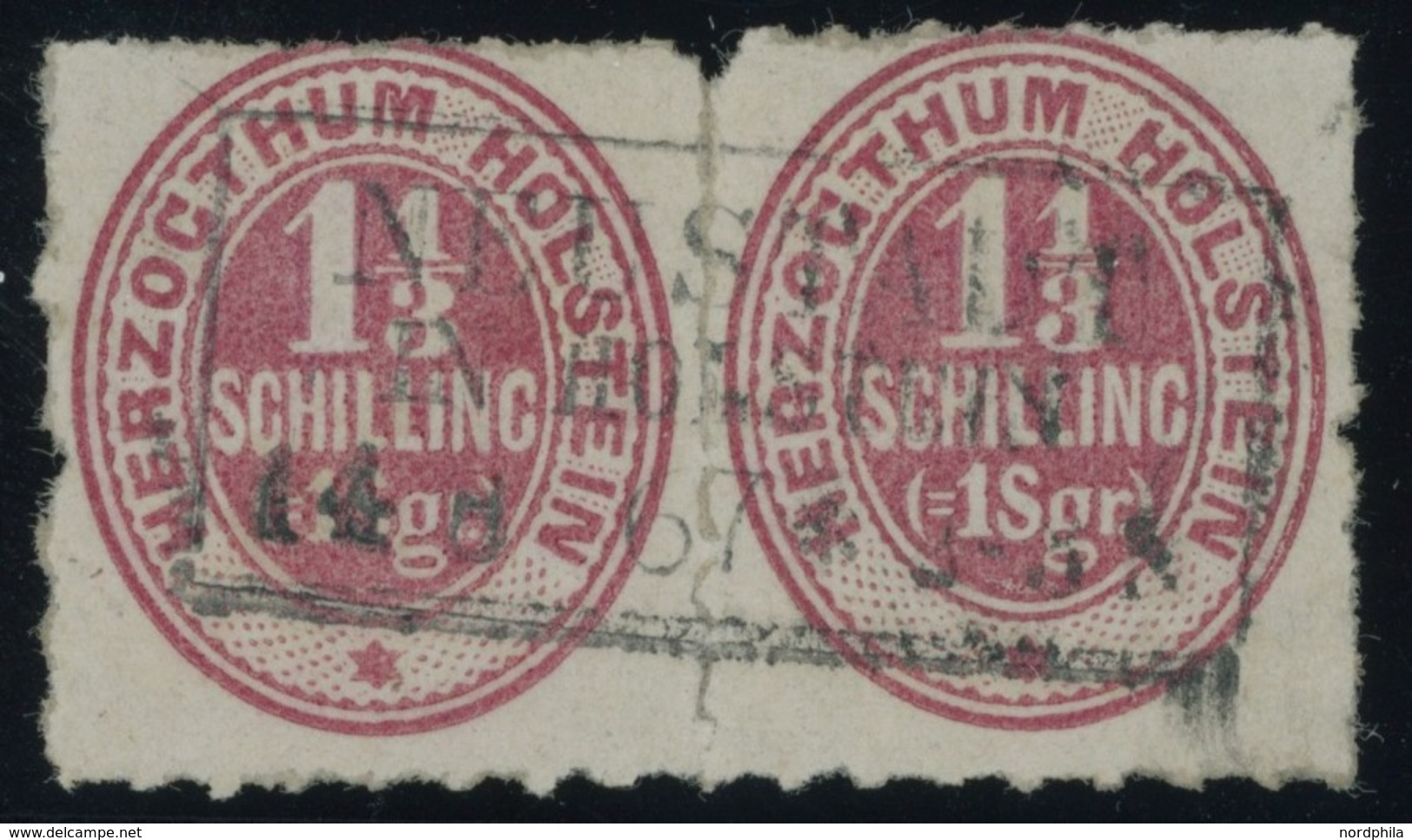 SCHLESWIG-HOLSTEIN 15 Paar O, 1865, 1 1/3 S. Rosa Im Waagerechten Paar, Zentrischer R3 NEUSTADT IN HOLSTEIN, Kleiner Dur - Schleswig-Holstein
