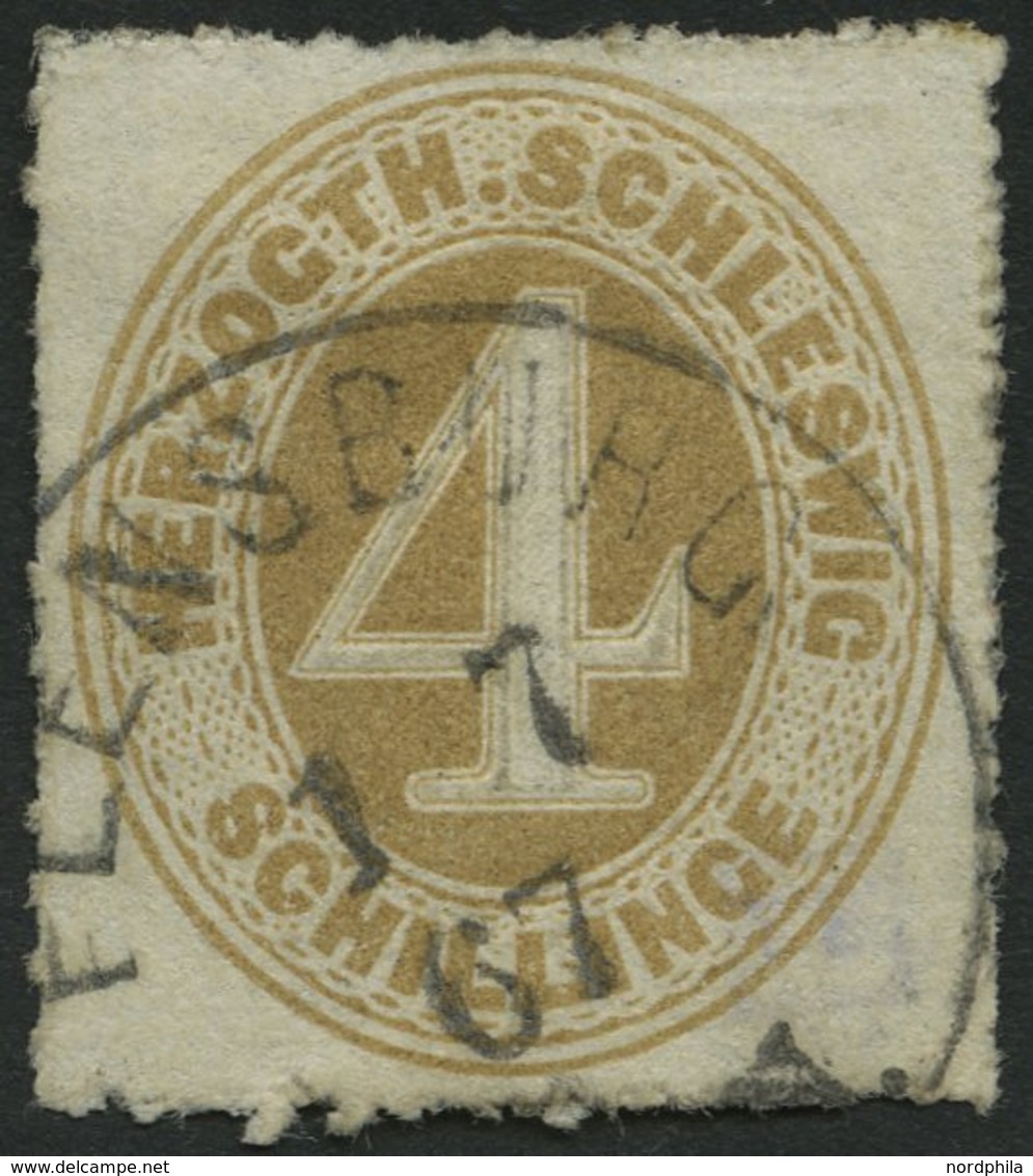 SCHLESWIG-HOLSTEIN 17 O, 1865, 4 S. Braunocker, K1 FLENSBURG, Pracht, Mi. 100.- - Schleswig-Holstein