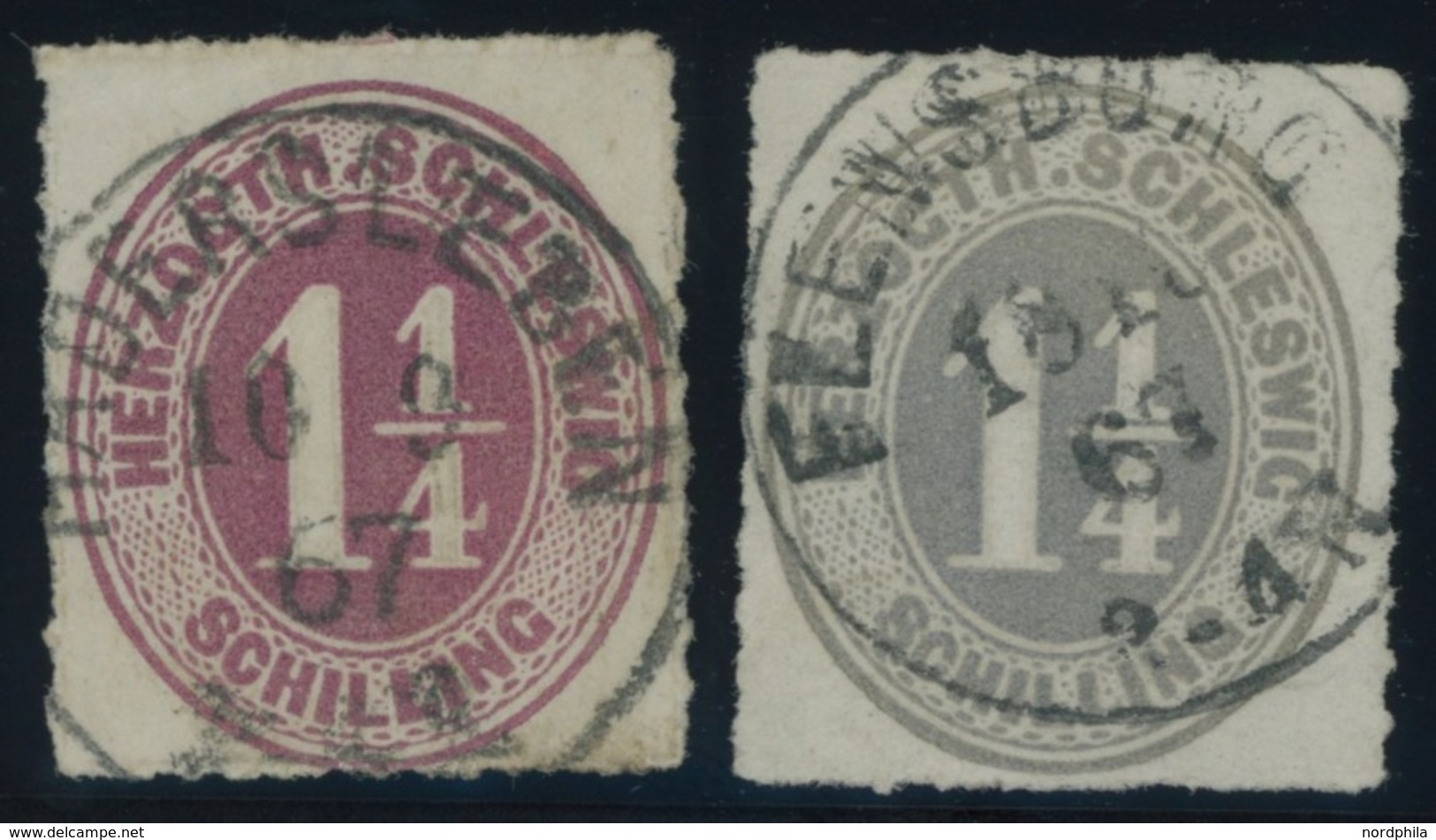 SCHLESWIG-HOLSTEIN 18a,c O, 1867, 11/4 S. Lebhaftrötlichlila Und Mittelgrau, 2 Prachtwerte, Mi. 140.- - Schleswig-Holstein