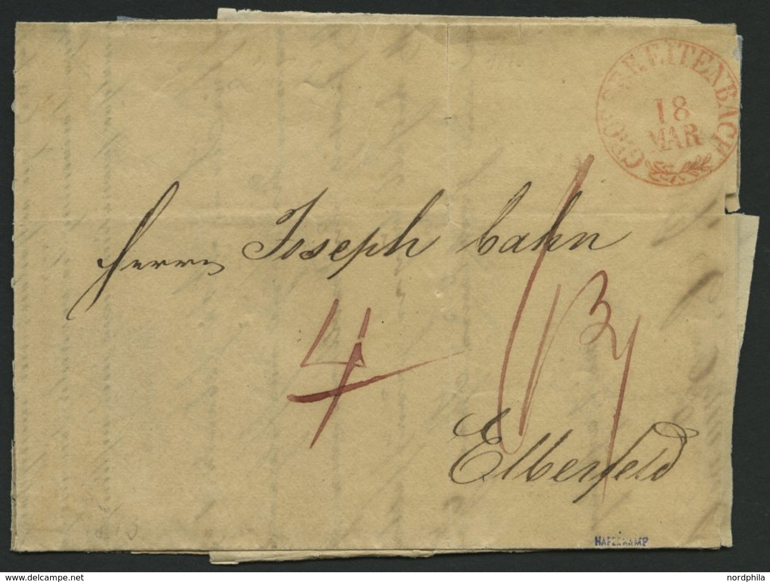 THURN Und TAXIS 1843, GROSSBREITENBACH, K1 In Rot Auf Brief Nach Elberfeld, Feinst, Gepr. Dr. Haferkamp - Prephilately