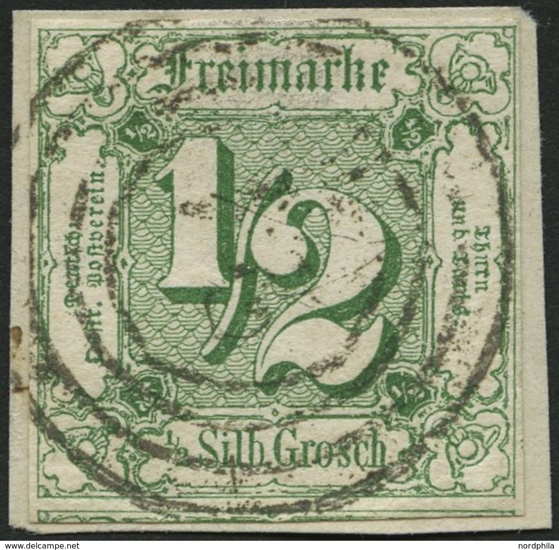 THURN Und TAXIS 14 BrfStk, 1859, 1/4 Gr. Grün, Nummernstempel 24 (GELNHAUSEN), Allseits Breitrandig, Prachtbriefstück - Otros & Sin Clasificación