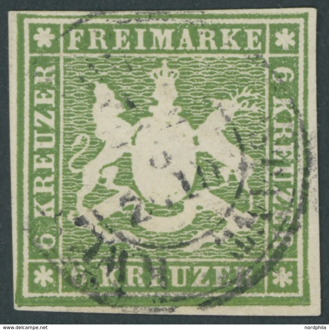 WÜRTTEMBERG 13a O, 1860, 6 Kr. Grün, Zentrischer K3, Pracht, Mi. 140.- - Other & Unclassified