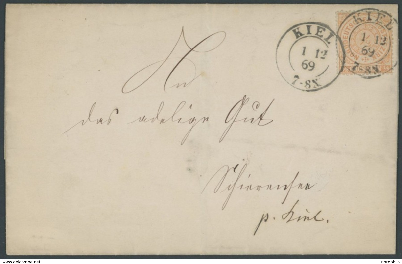 NDP 15 BRIEF, 1869, 1/2 Gr. Orange, Einzelfrankatur Auf Ortsbrief KIEL, Eckzahnbug Sonst Prachtbrief - Other & Unclassified