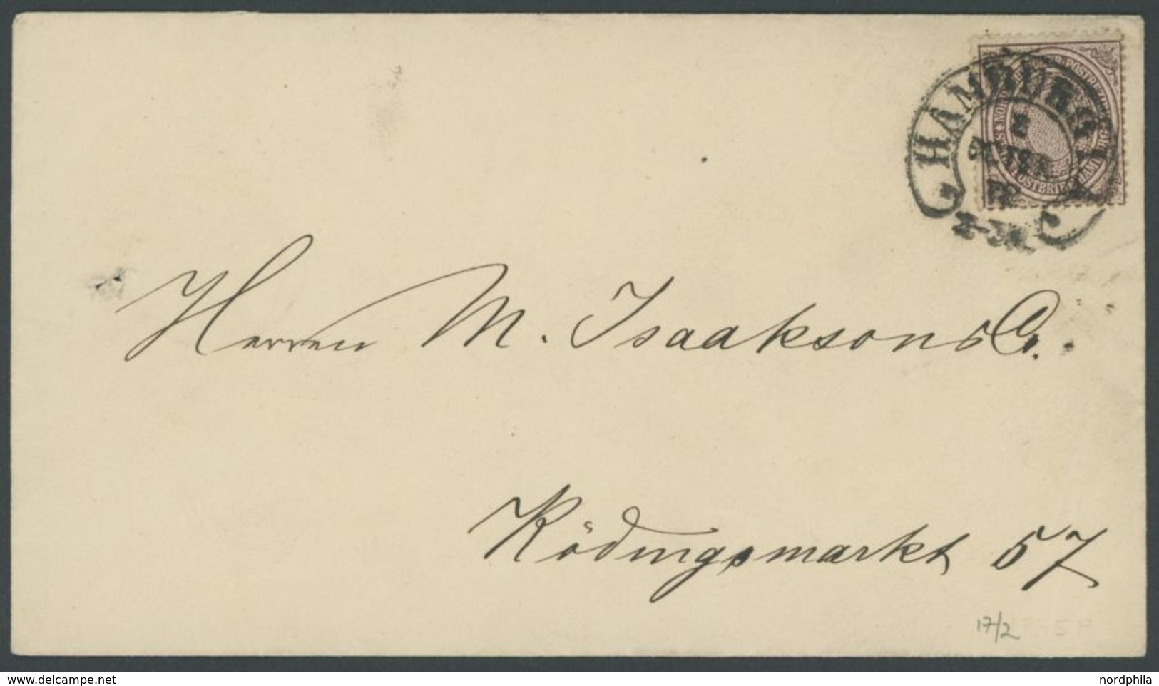 NDP 24c BRIEF, 1872, 1/2 Sch. Rotbraun Mit Hufeisenstempel HAMBURG I.A. (Sp. 17/2), Feinst - Sonstige & Ohne Zuordnung