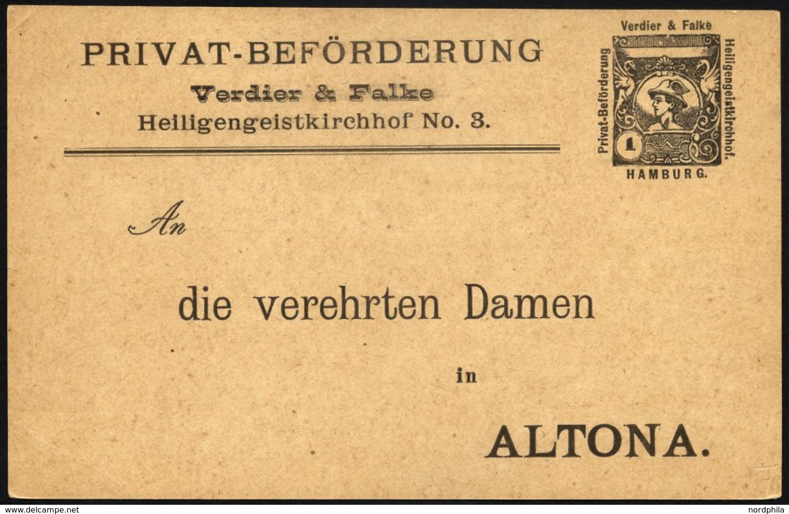 HAMBURG E PP 5 BRIEF, HAMMONIA II: 1889, Privatkarte 1 Pf. Schwarz, Ungebraucht, Pracht - Correos Privados & Locales