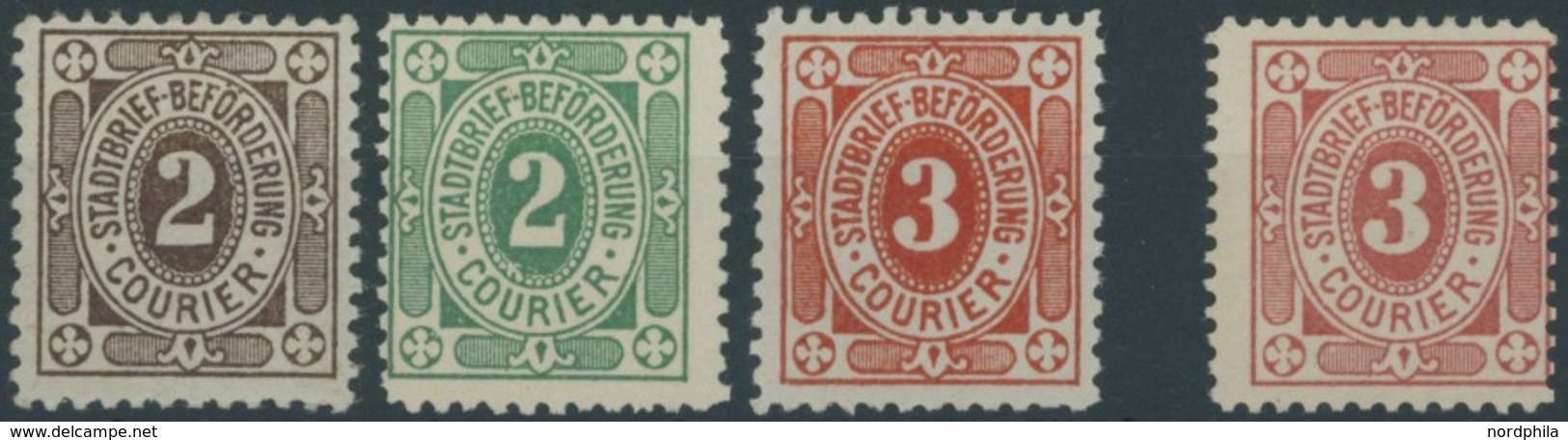 KIEL A 1-4 *, COURIER: 1895, 2 - 3 Pf. Große Eckkreuze, Falzreste, 4 Prachtwerte - Private & Lokale Post