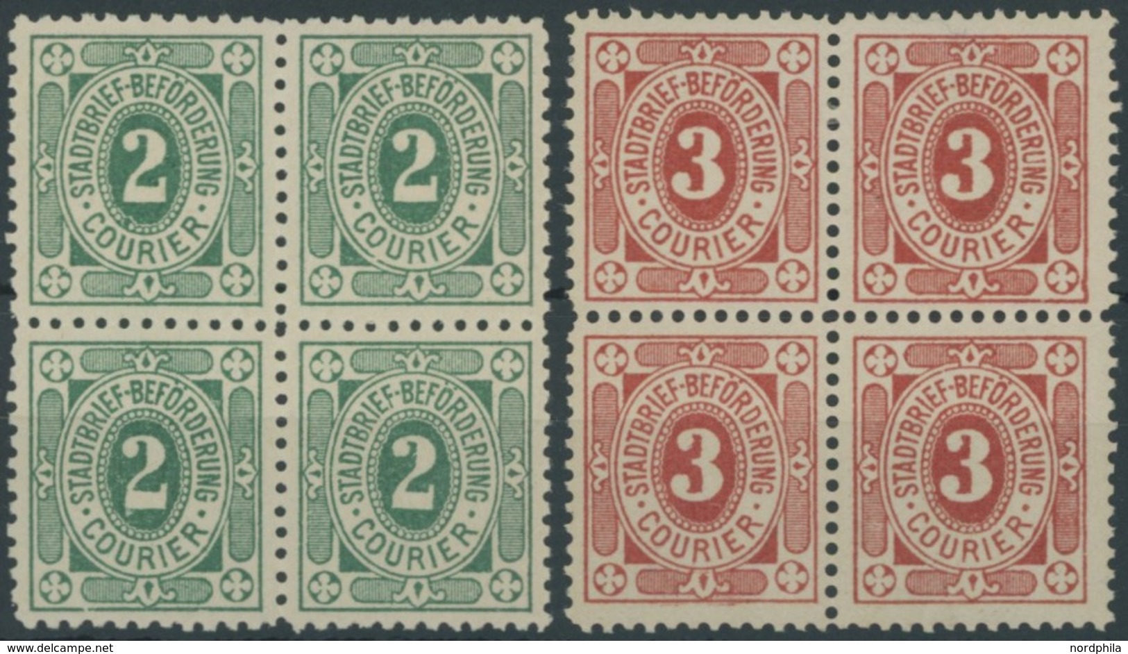 KIEL A 2,4 VB *,** , COURIER: 1895, 2 Und 3 Pf. Große Eckkreuze In Viererblocks, Je 2 Werte Postfrisch, Pracht - Correos Privados & Locales