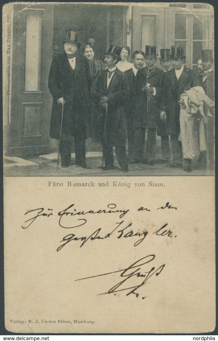 KIEL A 4 BRIEF, COURIER: 1895, 3 Pf. Große Eckkreuze, Gezähnt 111/2, Auf Ansichtskarte Fürst Bismarck Und König Von Siam - Postes Privées & Locales