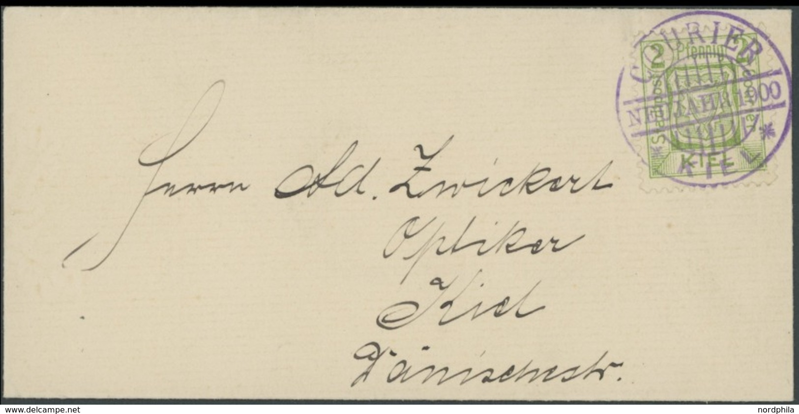 KIEL A 9 BRIEF, COURIER: 1898, 2 Pf. Stadtwappen, Eng Schraffierter Grund, Mit Violettem Neujahrsstempel, Pracht - Correos Privados & Locales