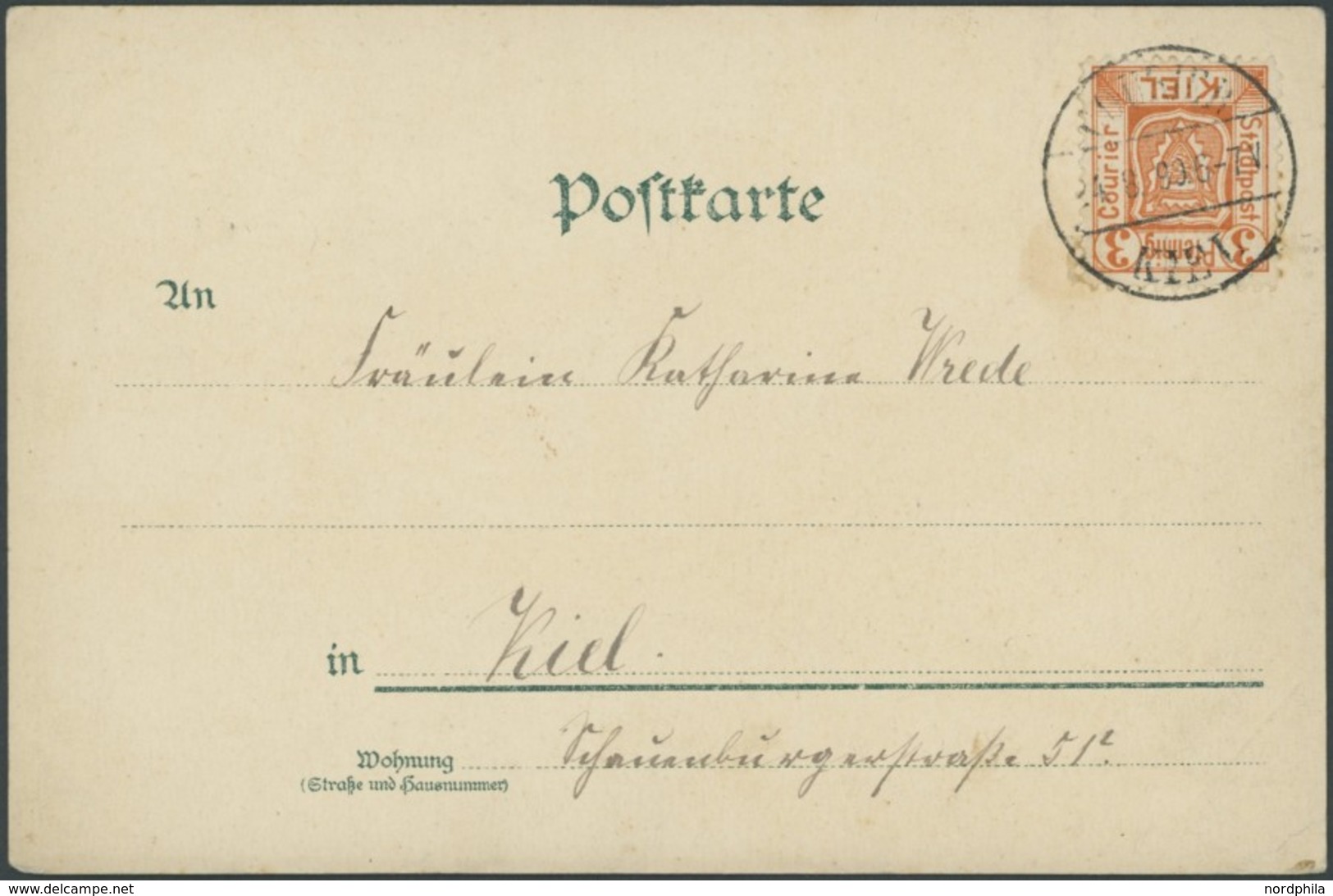 KIEL A 10 BRIEF, COURIER: 1898, 3 Pf. Stadtwappen, Eng Schraffierter Grund, Auf Ansichtskarte Kreuzer Kaiserin Augusta K - Privatpost