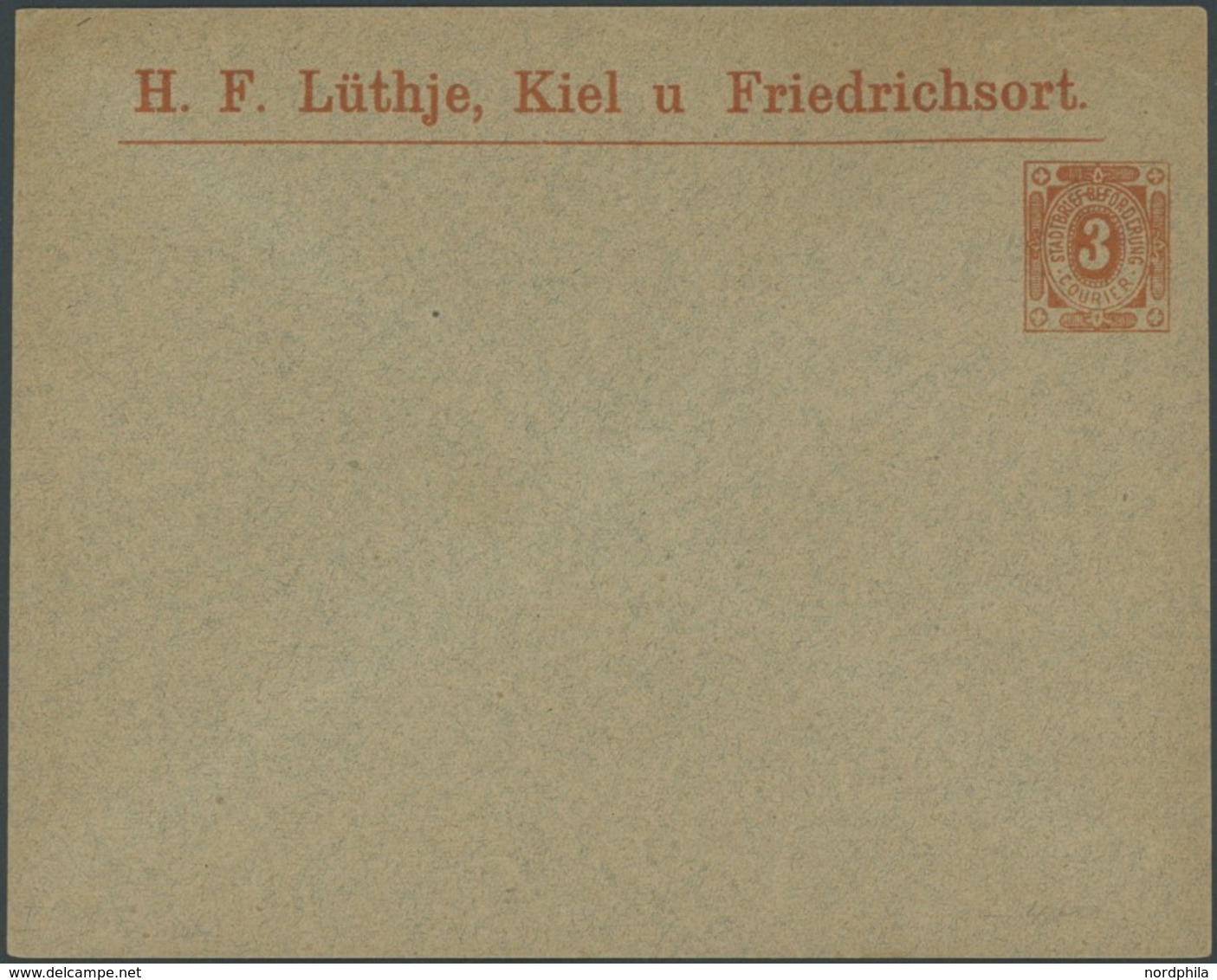 KIEL A PU 1b BRIEF, COURIER: 1899, Privatumschlag 3 Pf. Rot/bläulichgrau H.F. Lüthje, Ungebraucht, Pracht - Private & Local Mails