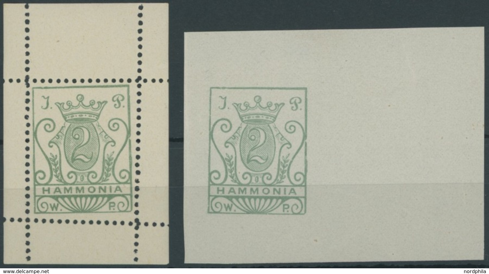 KIEL B 1ND **,(*) , HAMMONIA: 1896, 2 Pf. Schmutziggrün, Neudruck Im Gezähnten Postfrischen Kleinbogen Und Ungezähnt Ohn - Private & Local Mails