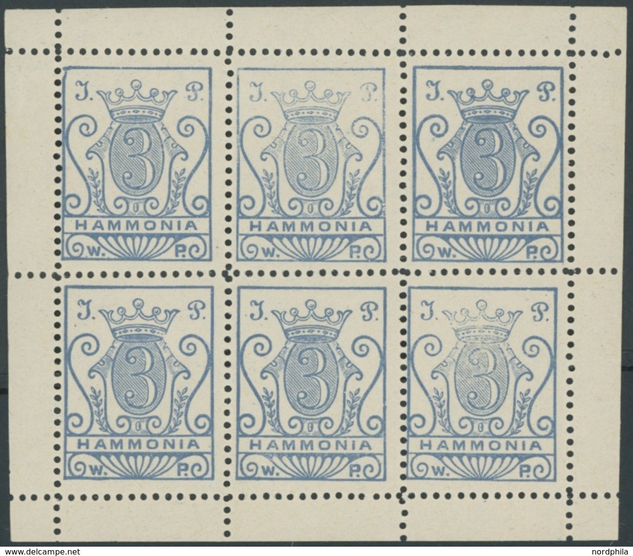 KIEL B 2ND **, HAMMONIA: 1896, 3 Pf. Ultramarin, Neudruck Im Kleinbogen (6), Postfrisch, Pracht - Privatpost