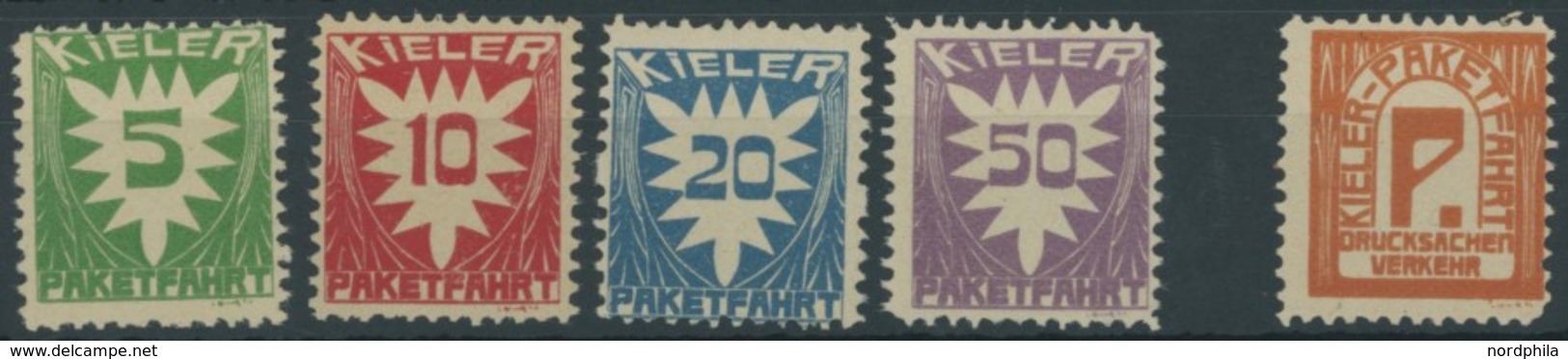 KIEL C 1-5 *, PAKETFAHRT: 1900, Ziffer Und Drucksachenverkehr, Falzrest, 5 Prachtwerte - Privatpost