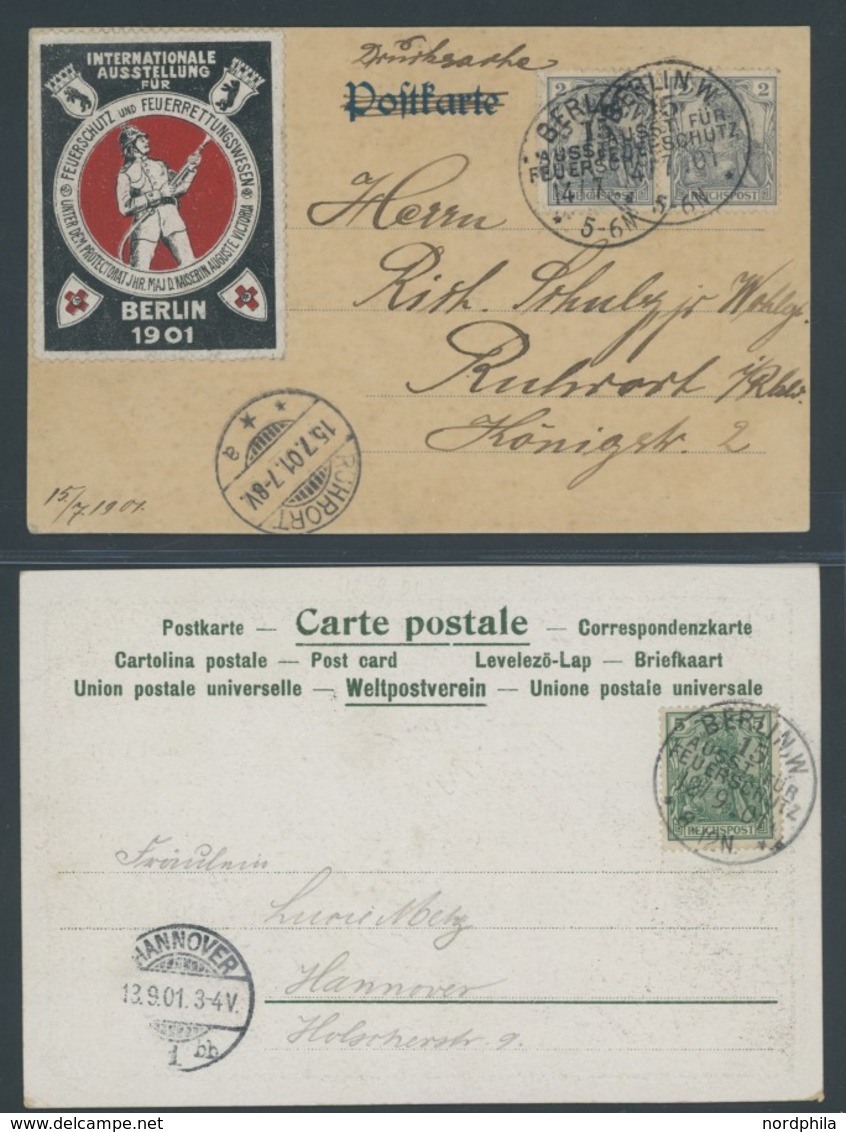 SST Bis 1918 19 BRIEF, BERLIN AUSST. FÜR FEUERSCHUTZ, 14.07. Und 12.9.1901, 2 Verschiedene Ansichtskarten, Pracht - Cartas & Documentos