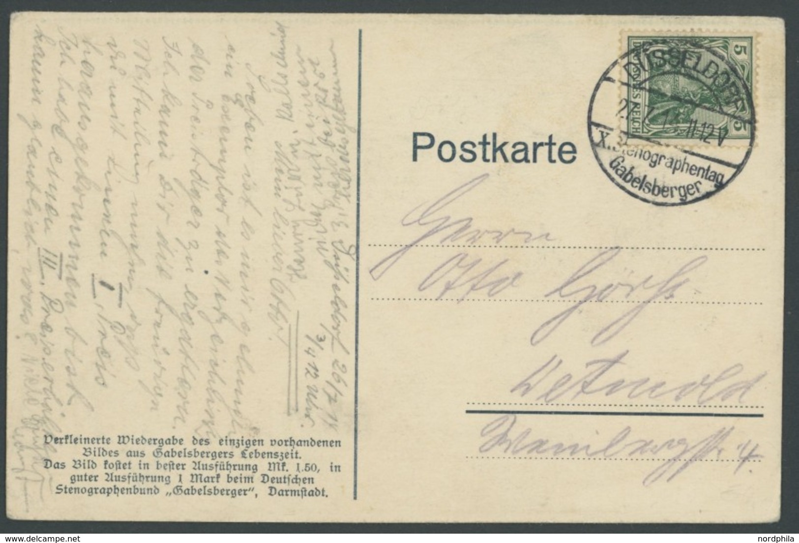 SST Bis 1918 11 BRIEF, DÜSSELDORF X. STENOGRAPHENTAG GABELBERGER, 27.7.1914, Auf Portrait-Ansichtskarte, Pracht - Briefe U. Dokumente