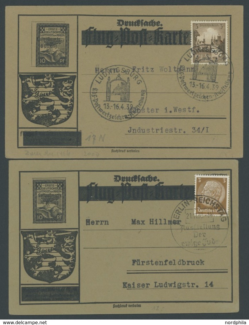 SST 1933-1945 1938/9, 4 Flugpostkarten Mit Händler-Reklame Und Verschiedenen Sonderstempel, U.a. BERLIN-REICHSTAG, Prach - Cartas & Documentos