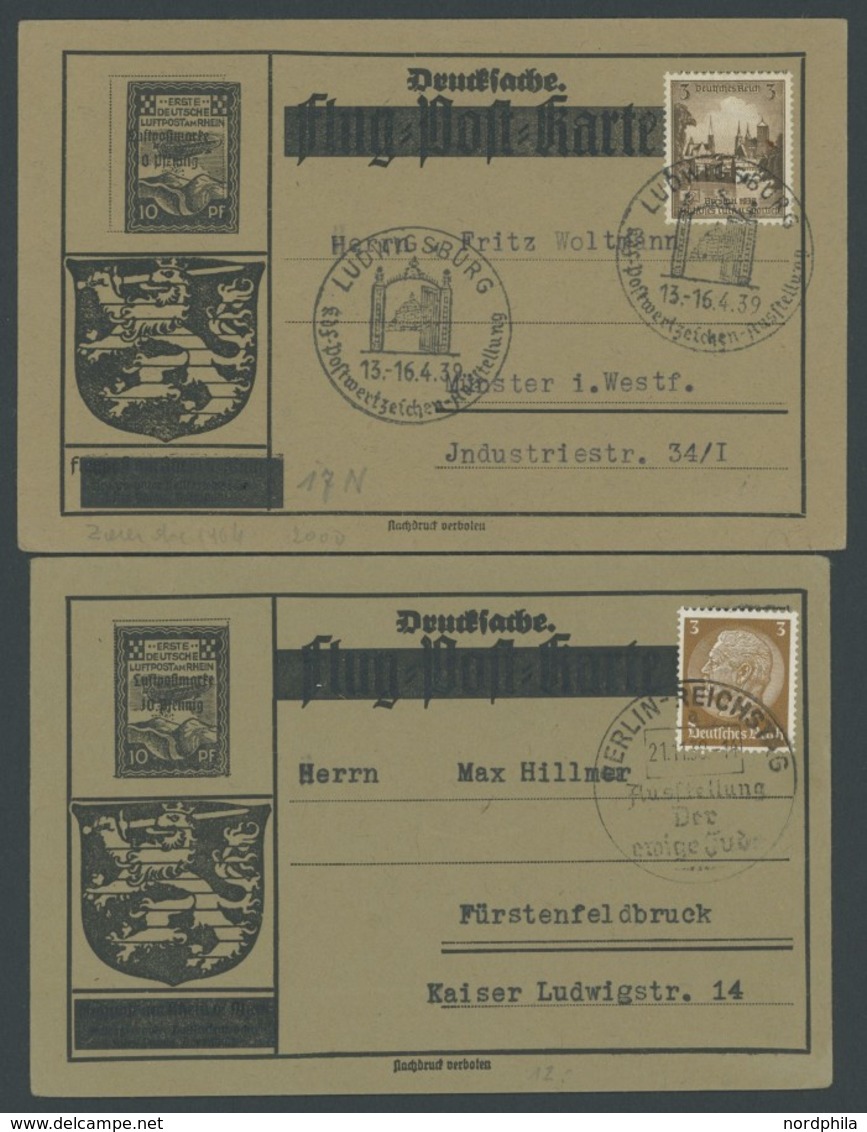 SST 1933-1945 1938/9, 4 Flugpostkarten Mit Händler-Reklame Und Verschiedenen Sonderstempel, U.a. BERLIN-REICHSTAG, Prach - Briefe U. Dokumente