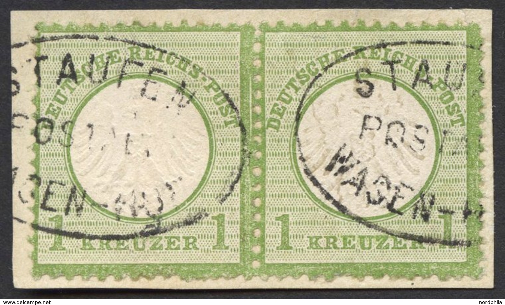 Dt. Reich 7 Paar BrfStk, 1872, 1 Kr. Gelblichgrün Im Waagerechten Paar, Postablagestempel STAUFEN/WASEN-HOF, üblich Gezä - Gebraucht