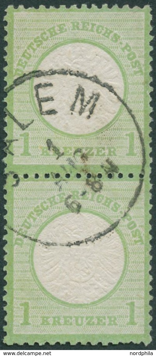Dt. Reich 23a Paar O, 18972, 1 Kr. Gelblichgrün Im Senkrechten Paar, K1 SALEM, Normale Zähnung, Pracht, Gepr. Brugger - Used Stamps