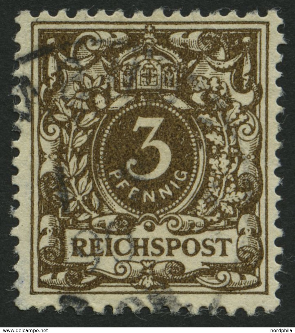 Dt. Reich 45aa O, 1889, 3 Pf. Dunkelbraun, Feinst, Gepr. Zenker, Mi. 85.- - Other & Unclassified