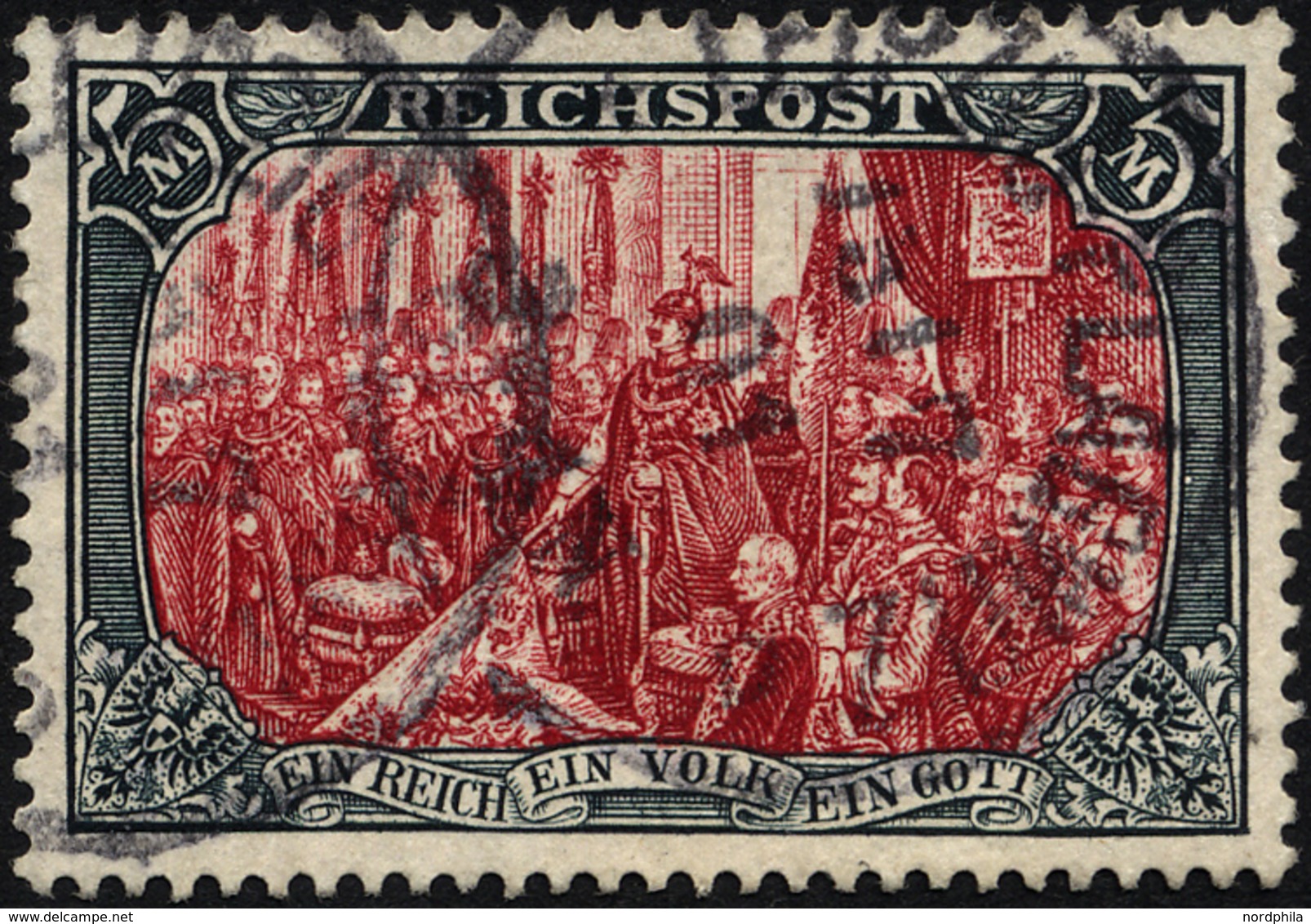 Dt. Reich 66II O, 1900, 5 M. Reichspost, Type II, Pracht, Fotoattest Jäschke, Mi. 500.- - Gebraucht