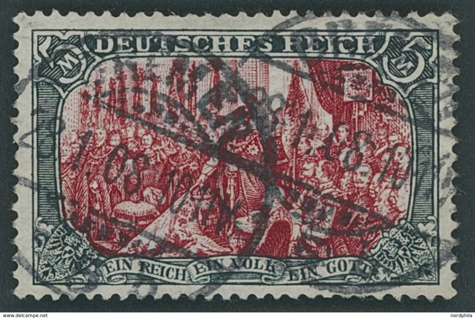 Dt. Reich 81Bb O, 1902, 5 M. Grünschwarz/dunkelkarmin, Gezähnt B, Ohne Wz., Farbfrisch, Feinst (Knitterspuren Und Kleine - Used Stamps