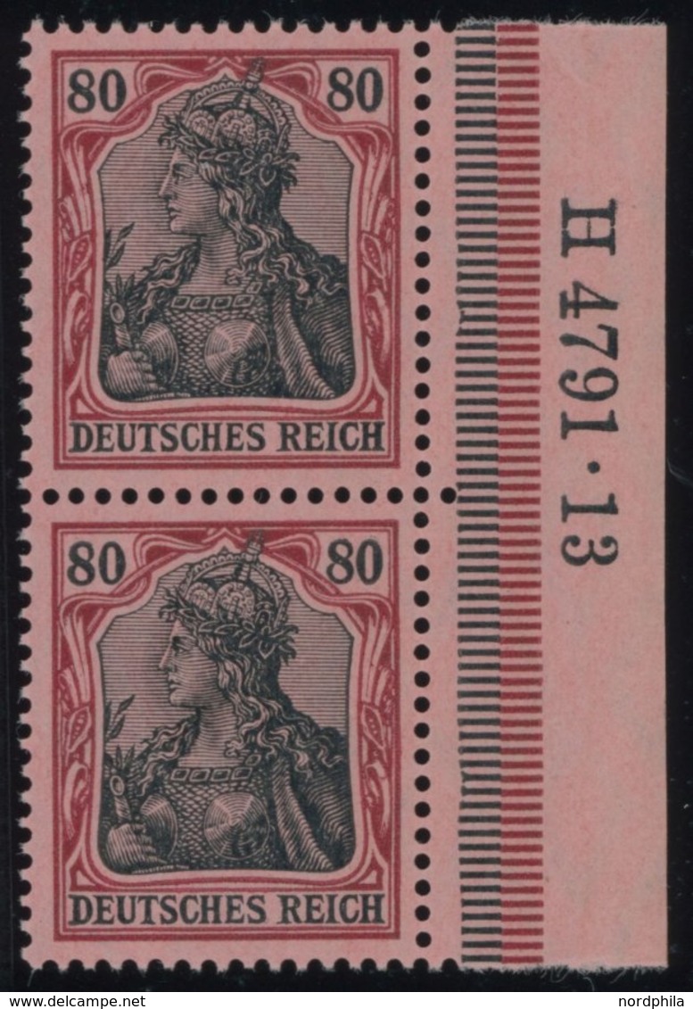 Dt. Reich 93I HAN Paar **, 1905, 80 Pf. Dunkelrötlichkarmin/schwarz Auf Mattrosarot Friedensdruck Im Senkrechten HAN-Paa - Usados