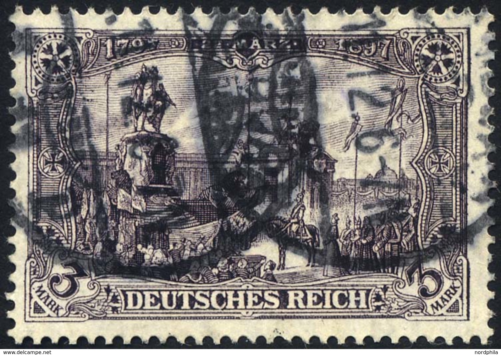 Dt. Reich 96AIa O, 1911, 3 M. Schwärzlichviolett Friedensdruck, Pracht, Gepr. Jäschke-L., Mi. 65.- - Usados
