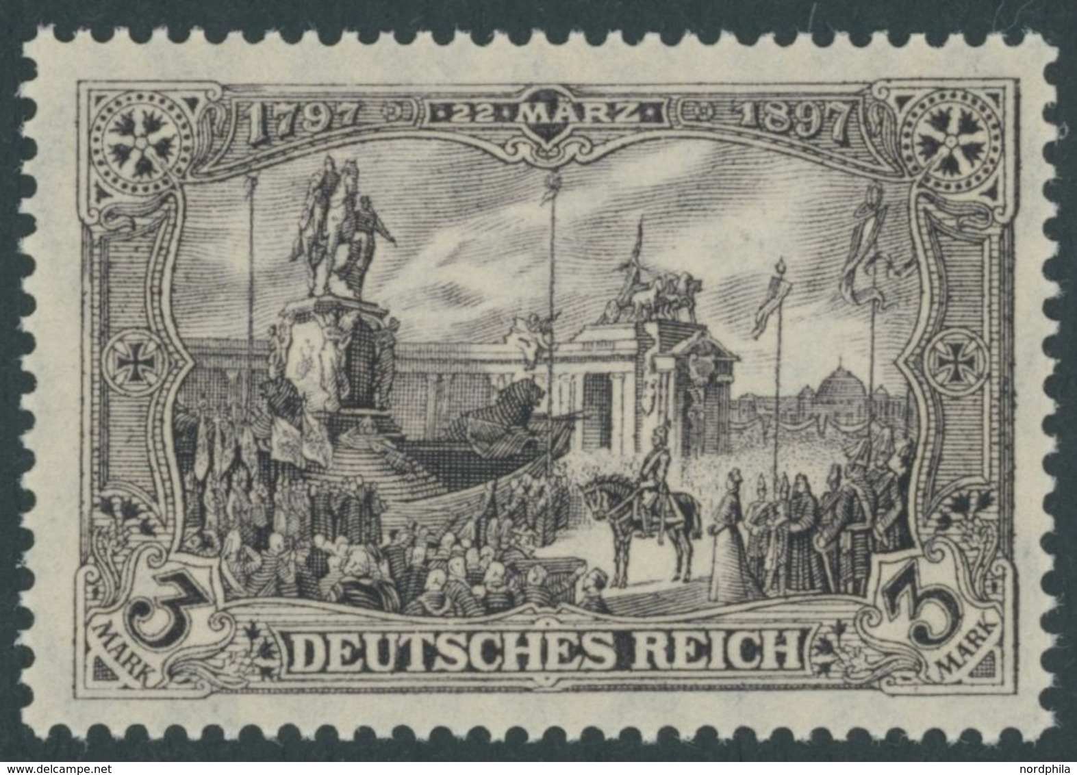 Dt. Reich 96AIb **, 1912, 3 M. Schwarzbraunviolett Friedensdruck, Postfrisch, Pracht, Gepr. Jäschke, Mi. 250.- - Used Stamps