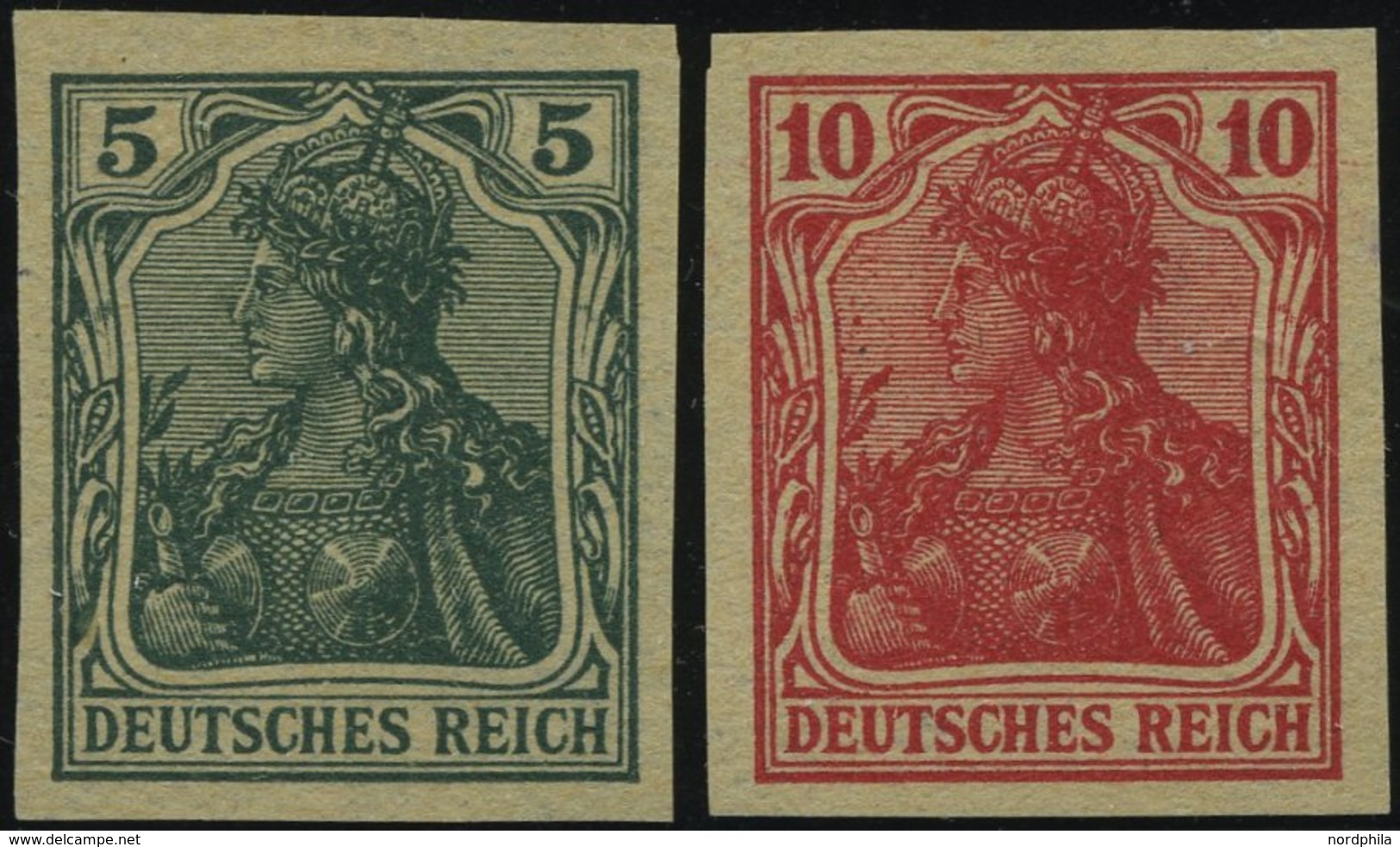 Dt. Reich 85/6IIV (*), 1915, 5 Und 10 Pf. Ungezähnt, Versuchsdrucke Auf Gelblichem Papier, Pracht, Mi. 300.- - Usados