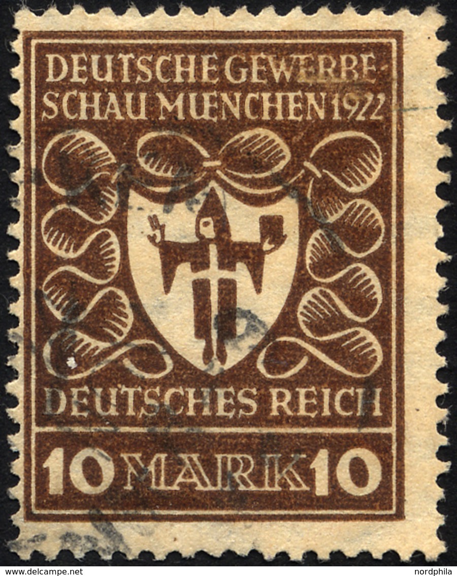 Dt. Reich 203b O, 1922, 10 M. Lilabraun Gewerbeschau, üblich Gezähnt Pracht, Gepr. Dr. Oechsner, Mi. 120.- - Gebruikt