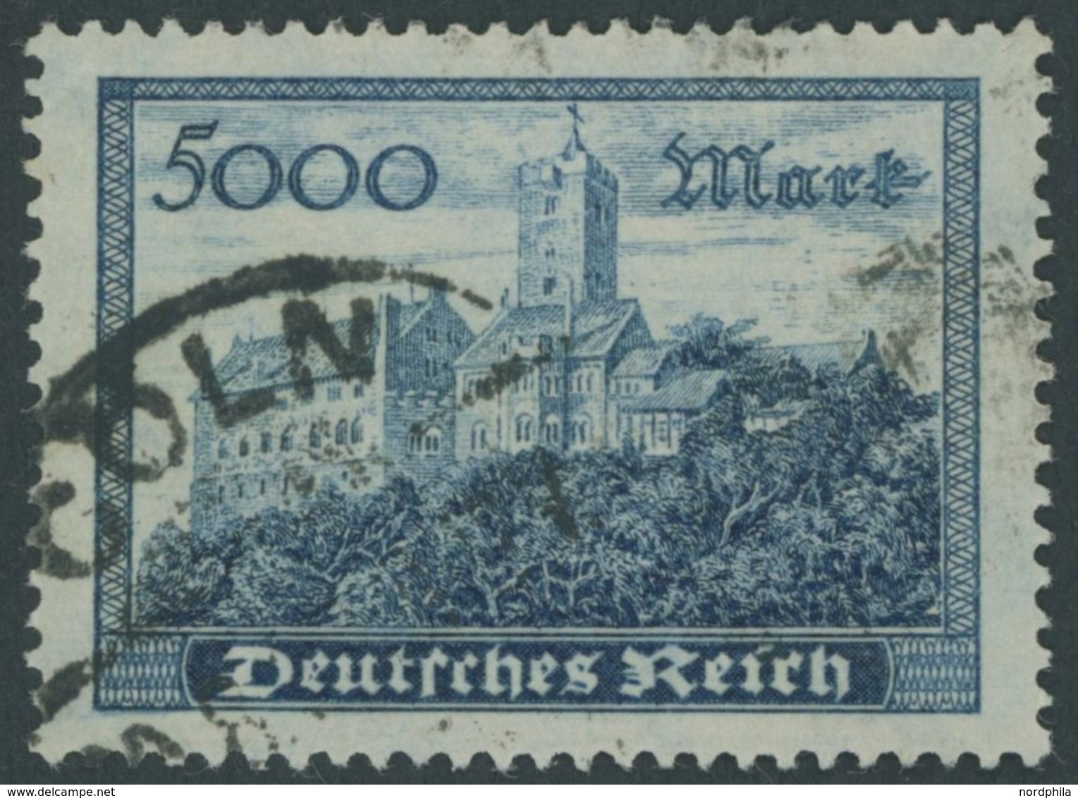 Dt. Reich 261b O, 1923, 5000 M. Dunkelgrünlichblau, Pracht, Gepr. Infla, Mi. 100.- - Gebraucht