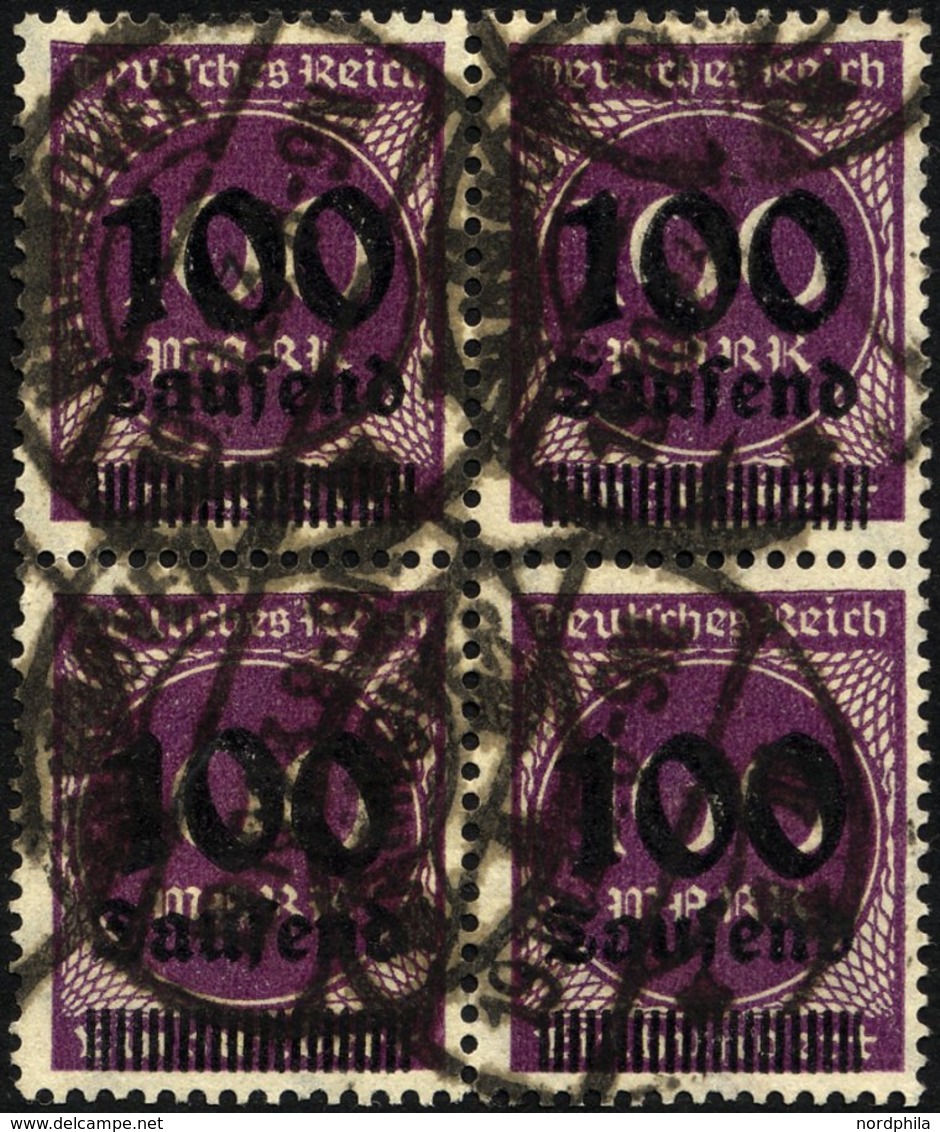 Dt. Reich 289a VB O, 1923, 100 Tsd. Auf 100 M. Graupurpur Im Viererblock, Linke Untere Marke Ein Zahn Etwas Verkürzt Son - Gebruikt