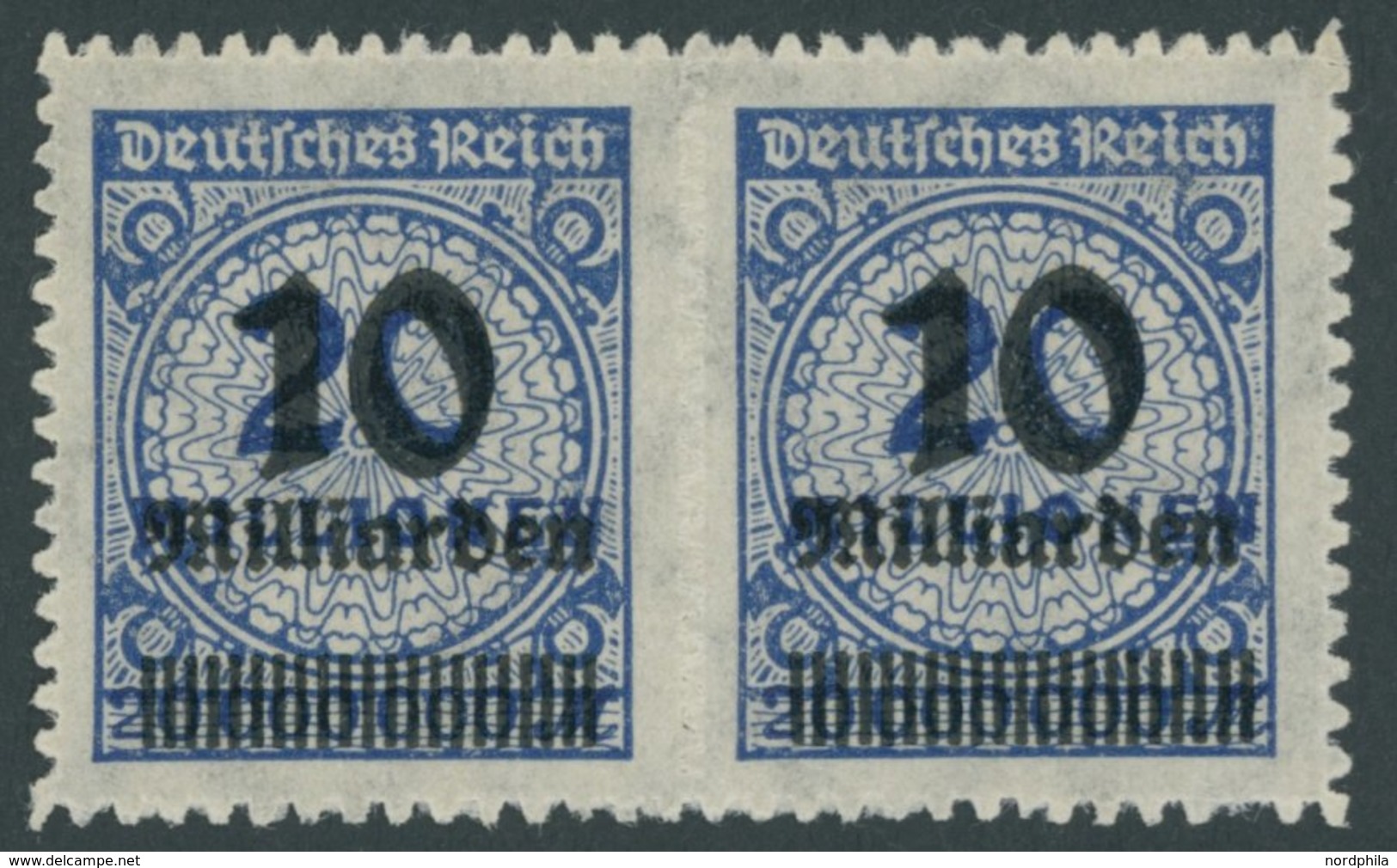 Dt. Reich 335BP HAT **, 1923, 10 Mrd. Auf 20 Mio. M. Dunkelviolettultramarin, Durchstochen, Plattendruck, Sprung In Der  - Gebraucht