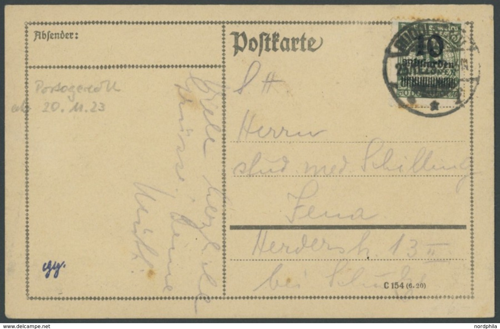 Dt. Reich 336AP HT BRIEF, 23.11.1923, 10 Mrd. Auf 50 Mio. M. Dunkelgrünoliv, Gezähnt, Plattendruck, Sprung In Der Rosett - Used Stamps
