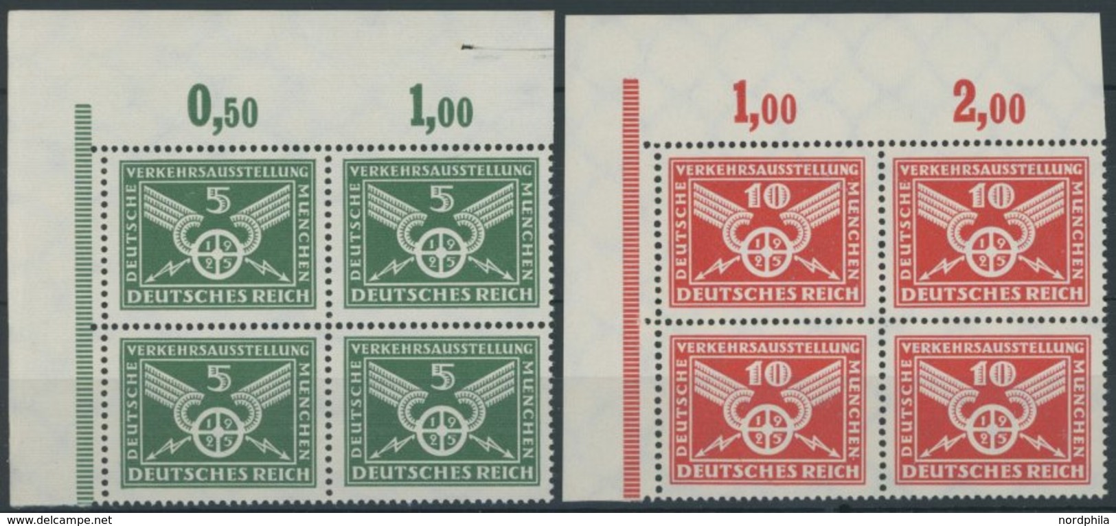Dt. Reich 370Y,371X VB **, 1925, Verkehrsausstellung In Oberen Linken Eckrandviererblocks, Postfrisch, Pracht, Mi. (220. - Other & Unclassified