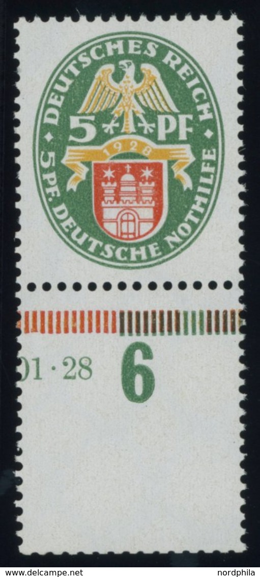 Dt. Reich 425X **, 1928, 5 Pf. Nothilfe, Wz. Stehend, Unterrandstück, Links Drei Verkürzte Zähne Sonst Postfrisch Pracht - Other & Unclassified