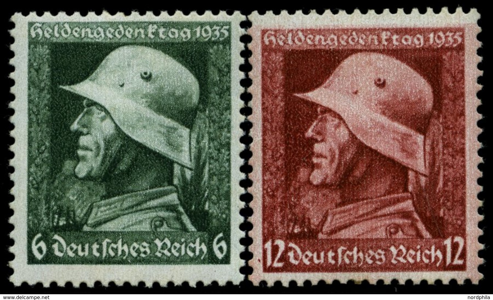 Dt. Reich 569/70x **, 1935, Heldengedenktag, Senkrechte Gummiriffelung,12 Pf. Ein Brauner Zahn Sonst Pracht, Mi. 90.- - Otros & Sin Clasificación