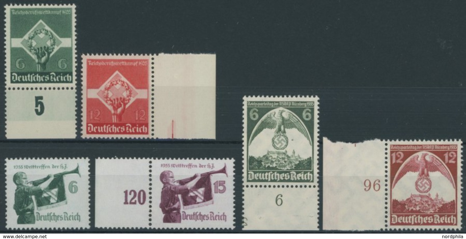 Dt. Reich 571/2,584-87x **, 1935, 3 Postfrische Prachtsätze, Mi. 100.- - Otros & Sin Clasificación